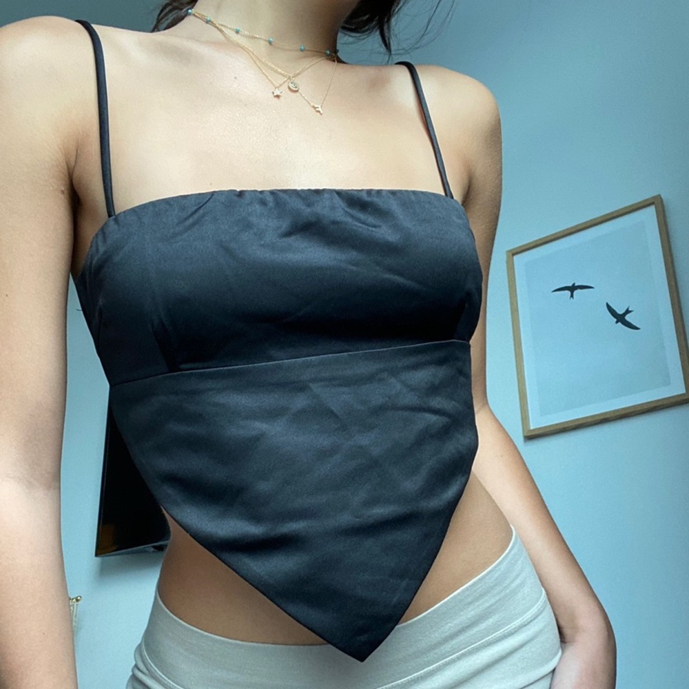 black satin tie back top
